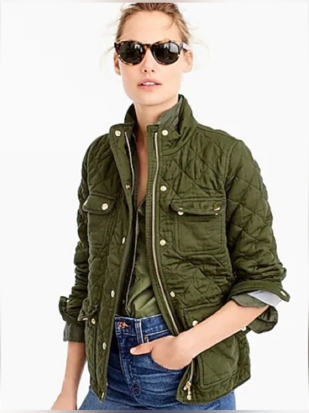 NWT- J.Crew Quilted Downtown Field jacket in Olive Green, size M